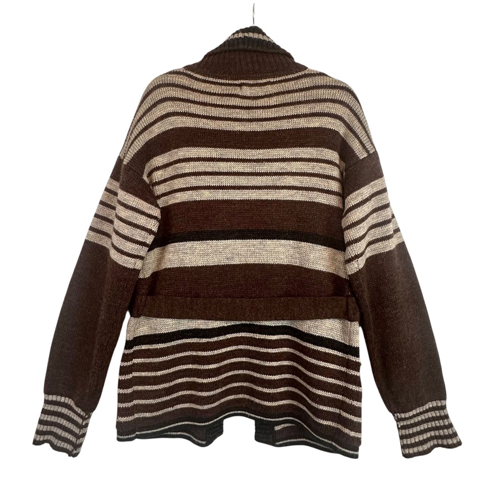 Fair Isle Cardigan Sweater Belted Chunky Knit Vintage Grandpa Unisex M - Picture 10 of 10